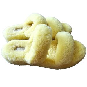 UGG Oh Yeah Fluff Slide Slippers Yellow Sheepskin Double Strap US 9